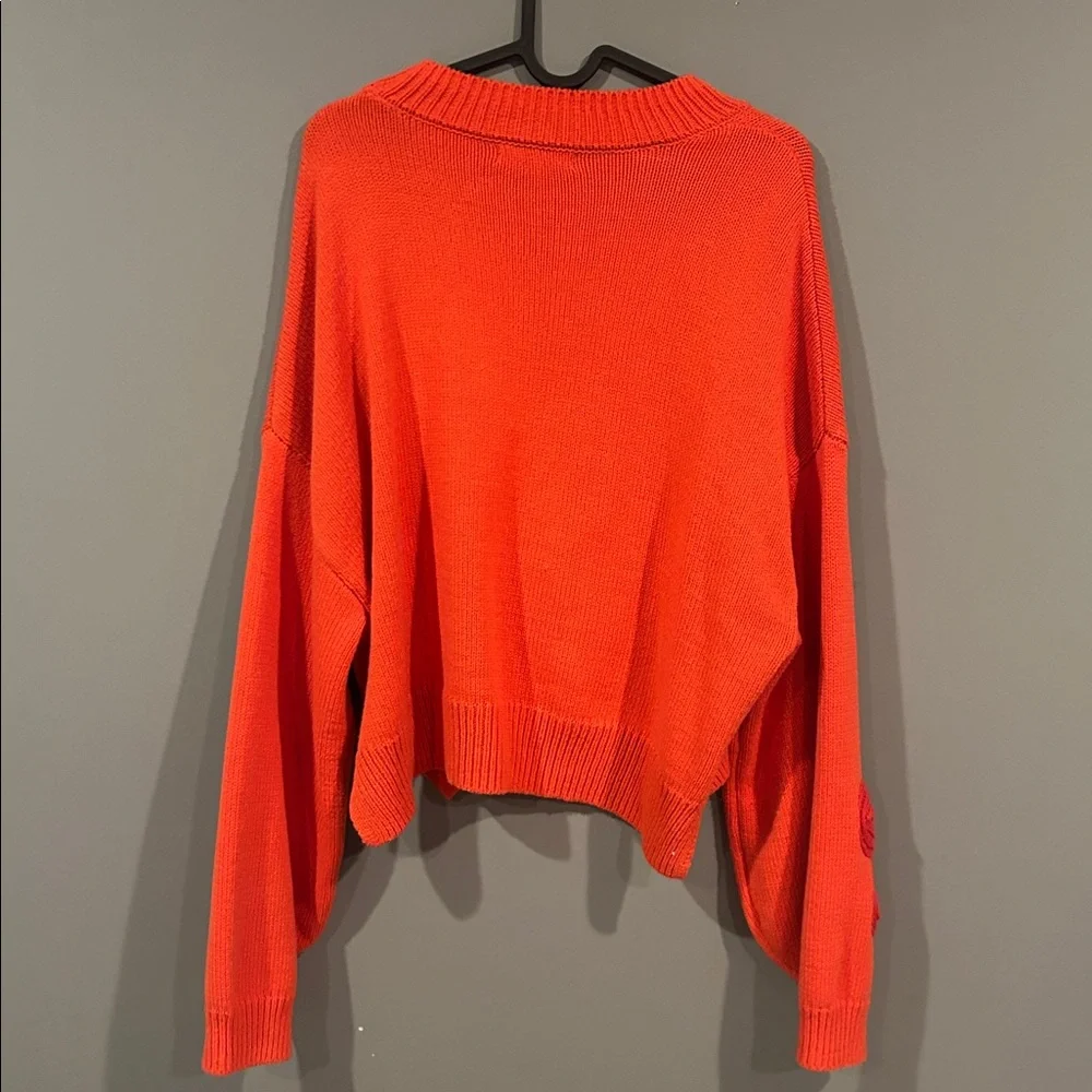 moon & madison Orange Crewneck Sweater with Multicolor Floral Appliqués - Picture 3 of 3